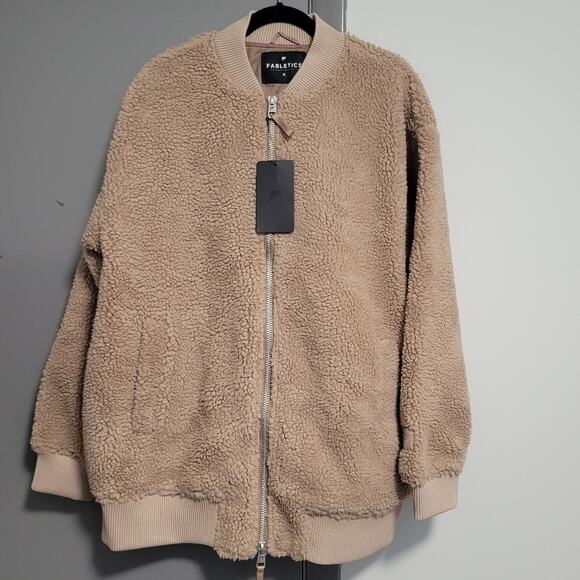Fabletics Teddy Oversized Bomber Jacket Women's Size XL Beige NWT! - Picture 1 of 7